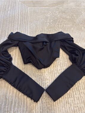 House of CB Black Off-Shoulder Puff-Sleeve Crop Top